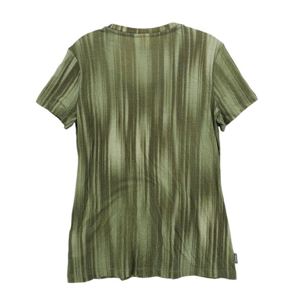 ICEBREAKER Woman 100% Merino 150 Short Sleeve Tee Green Striped Size SMALL - Picture 2 of 6